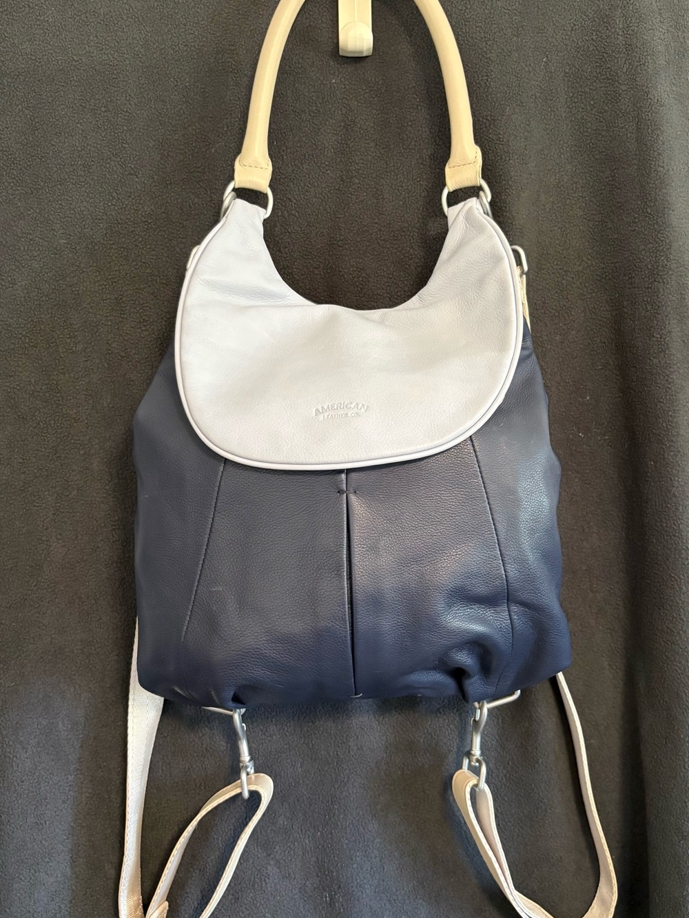 Two-Tone Navy and Cream Hobo Backpack